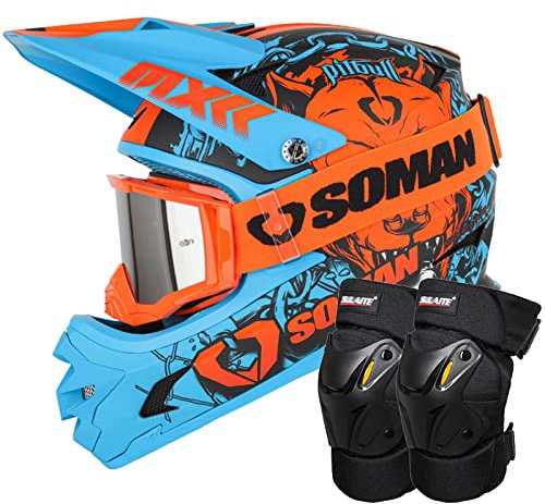 Motorradhelm Crosshelm Motocross Enduro Helm Kinder Motorrad Fullface Mit Schutzbrille und Knee Pads DOT/ECE Zertifiziert Erwachsene Jugend Integralhelm für Downhill Quad Bike ATV BMX Offroad MTB