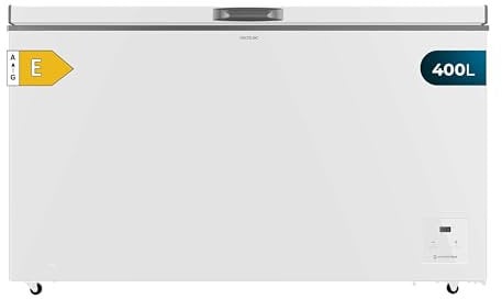 Cecotec Congelador Horizontal 400L Bolero CoolMarket Chest 400 White E. Compresor Inverter Plus, 83.5x136.5cm, Horizontal, Bajo Consumo, Fast Freezing, Convertible a Frigorífico, 2 Cestas