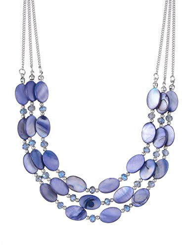 FULU AUTUMN Collana a Catena a Strati Con Perline di Conchiglia per Donna Argento Bohemien Gioielli Girocollo in Cristallo Regalo di Compleanno per La Festa Della Mamma(01-Blue)