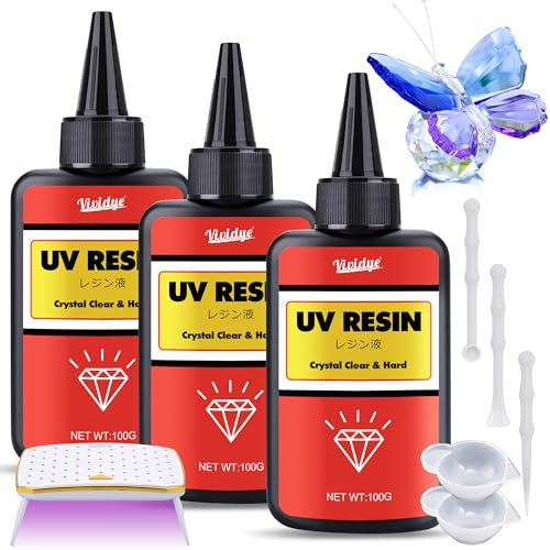 UV Harz mit UV Lampe - 300g Klar UV Harz Kristallklarer UV Kleber für DIY Schmuckherstellung, Handwerk - Geruchsarmerz Blasenfreies UV Epoxidharz für Harz Formen, Schmuck, Anhänger, Gießen, Malen