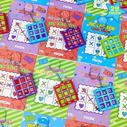 Kannove Lot de 28 porte-clés Valentine Tic Tac Toe pour enfants