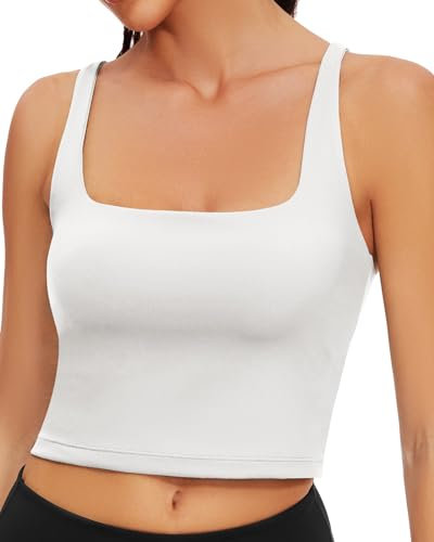 WOWENY Sport BH Damen Ohne Bügel Yoga Crop Top mit Integriertem BH Unterhemd Push up Corset Tank Top Sexy Bauchfreies Oberteil Damen Sommer Weiß M