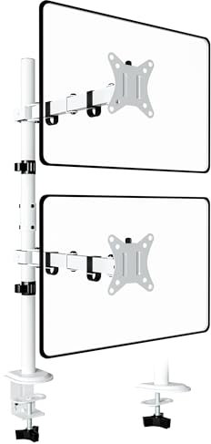 WORLDLIFT Dual Monitor Stand- Vertical Stack Monitor Desk Mount for Two Screens Up to 32 Inch Height Adjustable Screen Supports with Swivel, Tilt, Rotation, C-Clamp and Grommet Bases