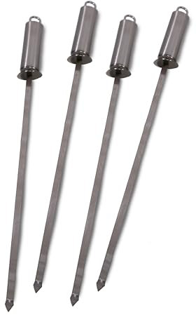 Frischluftküche Grillspieße mit Abstreifer 4 Stück Edelstahl - Ermöglicht einfaches Entfernen von Grillgut, verbessert das Grillen von Fleisch und Gemüse - Edelstahl, 43cm
