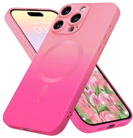 DOMAVER Coque iPhone 15 Pro Max, Compatible avec Magsafe, Coque Magnétique Silicone iPhone 15 Pro Max, Etui Antidérapante Housse Souple Fin, Rose Fluo