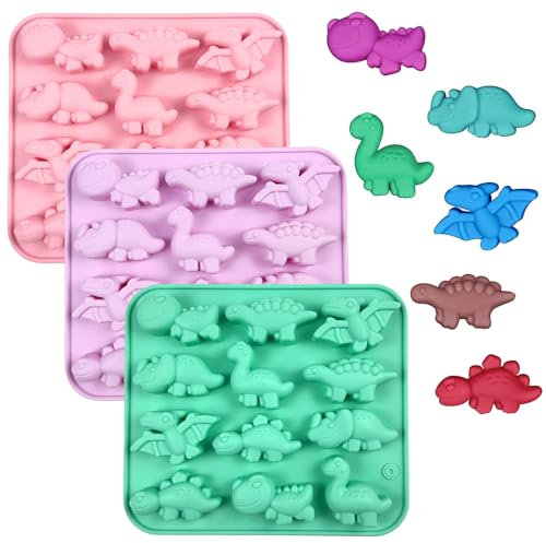 3 piezas moldes con forma de dinosaurio, molde para helado con forma de dinosaurio, moldes gominolas silicona, molde chocolate, moldes de silicona para gelatina, molde para praliné