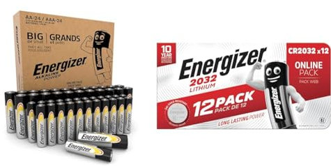 Energizer Alkaline Power AA+AAA Batteries (48 Pack), 48 Combo Pack & CR2032 Batteries, Lithium Coin Battery Pack, Amazon Exclusive, 12 Pack