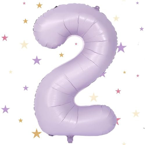Geburtstag Folienballon Zahl 2, 101 cm Beige Lila Luftballons, Helium Ballon für Mädchen Geburtstag Luftballon Deko Hochzeit Jubiläum Fest Party Dekoration - Fliegt mit Helium