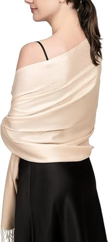 Stola Damen Pashmina Festlich Schals & Tüche Halstuch Schal für Abendkleid Tuch Halstücher Festliche Stolen Schultertuch Scarf Elegante Umhängetuch Groß Weich Seidig Solide Farben Beige