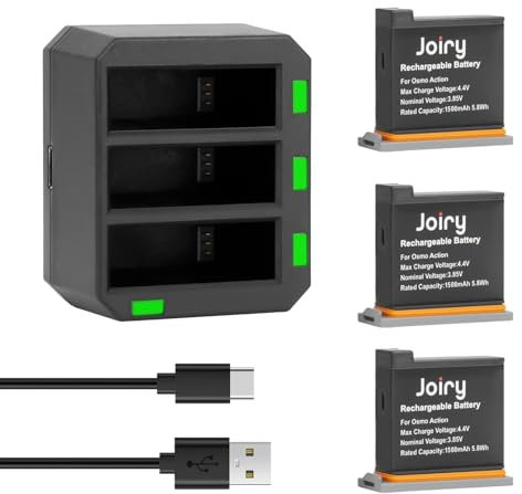 Joiry 3X Akku + Ladegerät kompatibel mit Osmo AB1 P01 für DJI Osmo Action Sportscam (Li-Ion - 1500mAh - 3.85V)