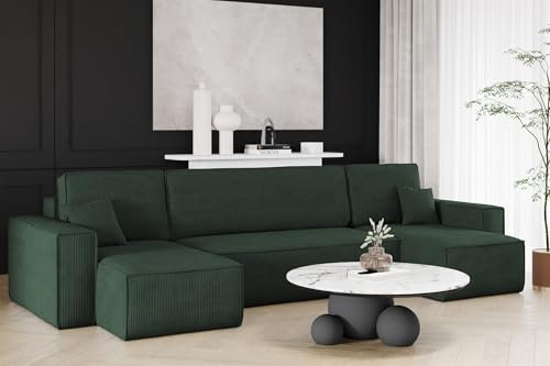 Fun Möbel Wohnlandschaft Schlafsofa Sofa Maris in Stoff Poso (Dunkelgrün)