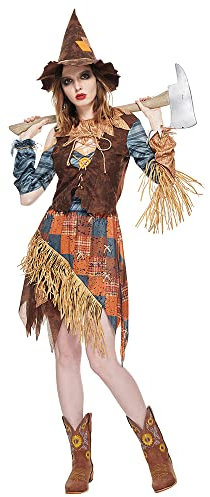 EraSpooky Damen Vogelscheuchen Kostüm für Erwachsene gruselige Vogelscheuche Halloween Kostüm S, M, L