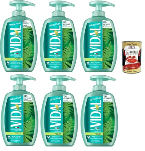 Vidal - Sapone Liquido, Muschio Bianco, Flüssigseife, weißes Moos, White musk liquid soap 6x 300 ml + Italian Gourmet polpa 400g