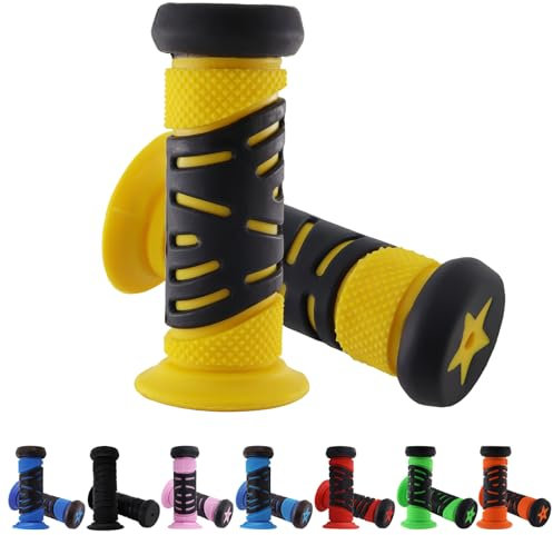 TOKSEO Paar Fahrradgriffe Kinder, Sicherheit Durch Prallschutz, Fahrradgriffe 22mm Kaliber, 95 mm Länge Gummi Lenkergriffe Fahrrad Kinder für Roller, Kinder Laufrad, Kinderfahrrad (Gelb)