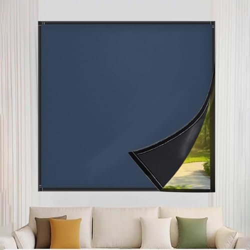 Black Out Blinds 75 x 80 cm, Customized Blind Temporary, No Drill, Easy Fit, Light Material Lightweight Blackout Window Blinds, With black tape for Travel, Blue