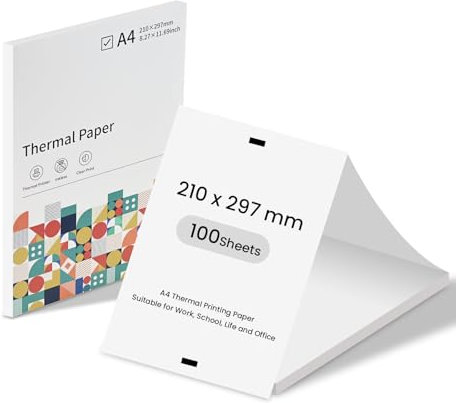 vretti A4 Lot de 100 feuilles de papier thermique pliable compatible avec imprimante portable P83 et autres imprimantes portables A4 210 x 297 mm