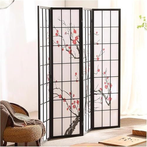 Paravent de séparation de pièce de 178 cm de haut, style japonais, 4 panneaux, décoration murale pliable, pour café, salon de thé, restaurant, cadre en bois de pin noir (taille : 178 cm de haut,