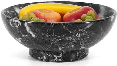 Marble Fruit Bowl Black 10 inch Handmade Decorative Countertop Bowl for Kitchen Table & Home Décor | Natural Stone Serving Dish for Fruit | Elegant Kitchen Essentials & Housewarming Gift