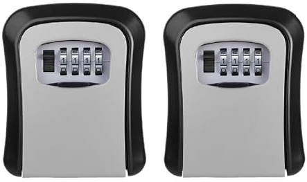 Key Safe Wall Mounted, 2PC Lock Box Outdoor, Combination Box, 10 * 7 * 4cm | Waterproof and Security Lockbox, Cabinet Outside for Garage School Elderly Parents Spare House Storage, Grey