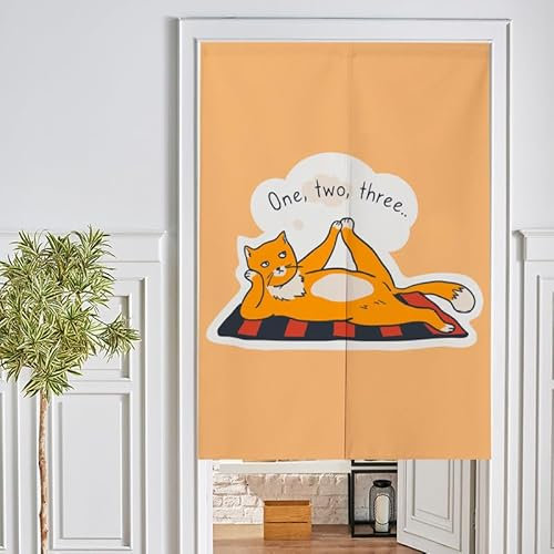 Türvorhang Orange Cat Stripe Küchenvorhänge Polyester Raumteiler Vorhang Waschbar Vorhänge Kurz Küchenvorhang Langlebig Fliegenvorhang Terrassentür tür Vorhang Verdickung Vorhang Tür 70x150cm