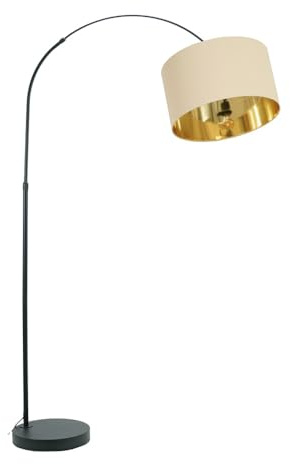 ValueLights | Black Metal Arched Stem Curved Arm Floor Lamp with Beige/Gold Drum Shade for Living Room Lounge | Floor Lamps, Home Décor & Improvement Essential | Included LED Bulb