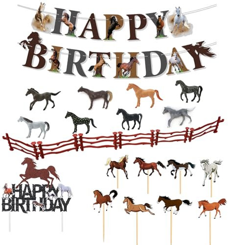 IETWATE 24 Stück Pferd Party Deko - 3D 360-Grad Mini Tortenaufleger für Geburtstag Jungen und Mädchen - Tortenstecker