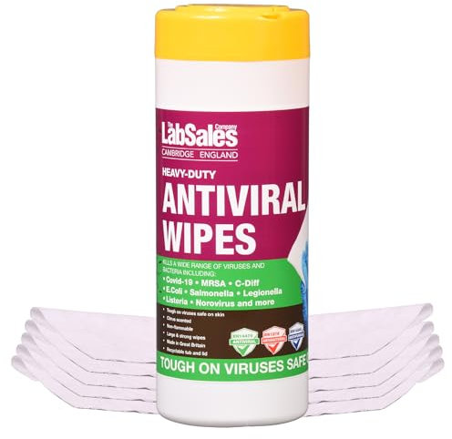 Labsales Large Antibacterial & Antiviral Heavy Duty Surface Cleansing Wipes For Disinfecting With Citrus Scent & Recyclable Tub, Made in Britain, Tub Of 50 Wet Wipes