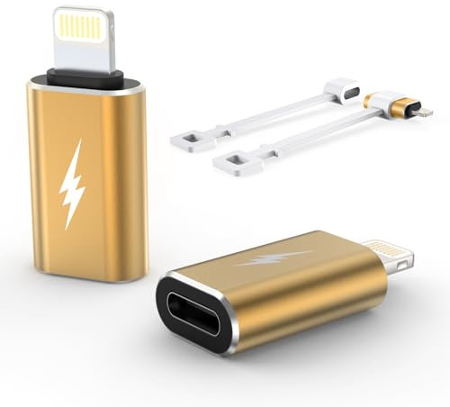 TechMatte USB C Typ C auf Lightning-Adapter, 12 W, Ladegerät, kompatibel mit iPhone 14 und früheren Modellen, iPad, iPod, AirPods, nicht für Kopfhörer/OTG, Android, Anti-Verlust-Halterung, Hellgelb, 2