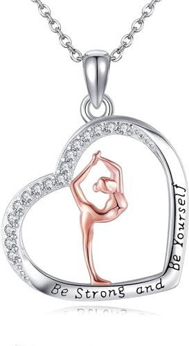 URONE Gymnastik-Halskette aus Sterlingsilber mit Herz-Anhänger für Turnerinnen Sportschmuck Geschenke für Frauen