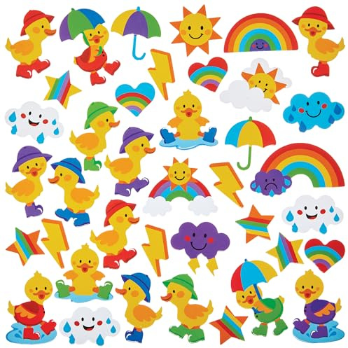 Baker Ross Rainy Day Ducks Foam Stickers - Pack of 150, Kids Arts and Crafts Stickers
