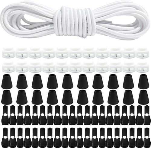Corda elastica in gomma 10 m x 3 mm, corda elastica rotonda con 40 pezzi con chiusura lampo Lock, corda elastica per coulisse, zaino, vestiti, lacci