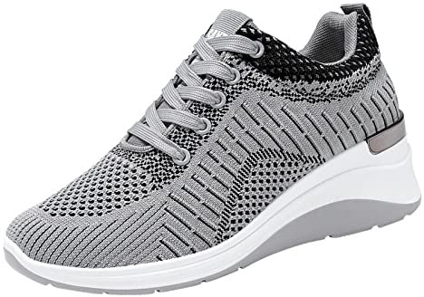 Warehouse Deal Damen Schuhe Sneakers Lässige Mesh-Schuhe Damen Atmungsaktive Laufschuhe mit Keilabsatz Schuhe Freizeit Fitnessschuhe Damenturnschuhe Sneaker schwarz 1 Cent Artikel