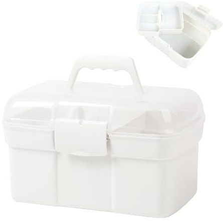 Storage Box with Removable Tray & Lid,Multipurpose Container Small Plastic Art Storage Box with Compartments,Craft Caddy for Sewing,Hobby,Medicine,Fishing,Toys,Stationery,Hair Accessories (White)
