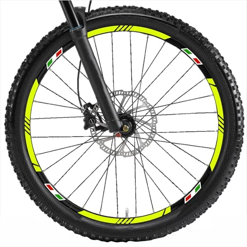 Decalart Kit adesivi Cerchi Ruote Bici Mtb mountain bike corsa 26 27,5 28 29 Pollici tricolore striscia strip completo 2 ruote decalcomanie strisce L002 (029 Giallo FLUO, 28-29 Pollici)