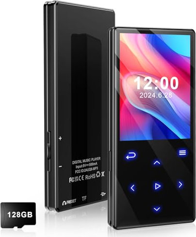 Gueray 128GB Bluetooth MP3-Player Tragbarer MP3 Player Digitaler Musik Abspielen Gerät Abspielgerät für Musik mit HiFi-Sound Eingebauter FM-Radio Lautsprecher Unterstützung Sprachrekorder TF Karte