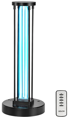 VEVOR Lampe de Désinfection UV 36 W, Lampe Germicide à Rayons Ultraviolets avec Purificateur d'Ozone, Lumière UVC avec Minuterie 30/60/120 Minutes et Télécommande, pour Pièce jusqu'à 37 m², Salon