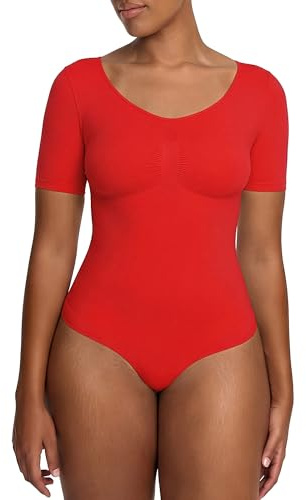 creamy fabrics Shapewear Damen Bauchweg Kurzarm Body String mit festem Halt | Body Shaper Damen mit T Shirt Ärmeln weichem Stretch und String Schnitt für glatte Looks unter engen Kleidern Hosen Jumpsuits