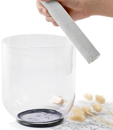 Cuenco tibetano de cristal transparente de 15 cm y 432 Hz con percutor y junta tórica de acrílico. Cuenco de cuarzo for chakras, ideal for meditación de yoga y baño de sonido.(B note,Without case)