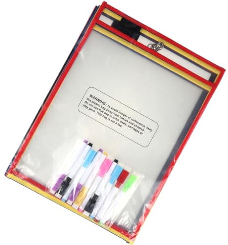 Veemoon 1 Set Reusable Dry Erase File Pockets of Transparent Sheet Protectors for Students Office Use High Temperature Pet Material Easy Wipe Clean Portable Document Accessory Random Color