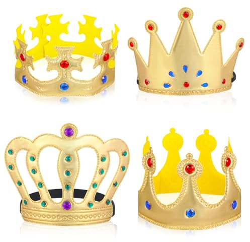 4 Stück Erwachsener Königskrone Königskronen Partyhut Krone Geburtstag Prinz Prinzessin Party Kronen Geburtstagskrone Goldene Mit Edelsteinen König Königin Crown Hüte für Geburtstagsfeier Mottoparty