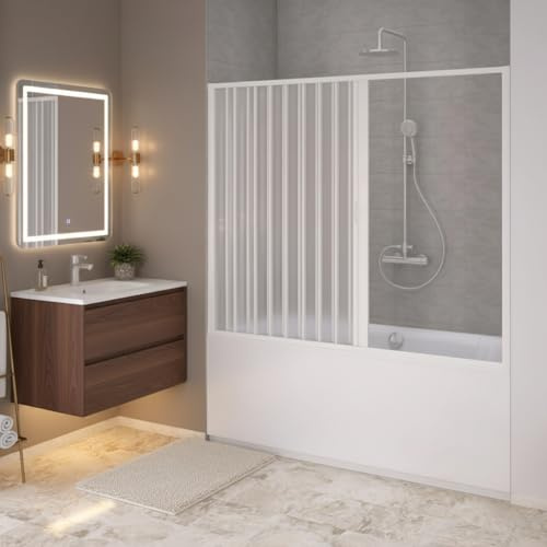 Box sopra vasca Armonibox Point a nicchia in acrilico apertura laterale a soffietto riducibile Made in Italy H 150 cm (bianco, 170x150)