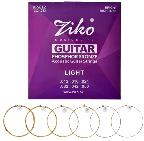 Cordes pour Guitare Electrique, Cordes en Phosphore Bronze pour Guitare Acoustique, Jeu de 6 Cordes de Guitare, Cordes Nylon Premium pour Guitare Classique, Concert & Acoustique (Légère)