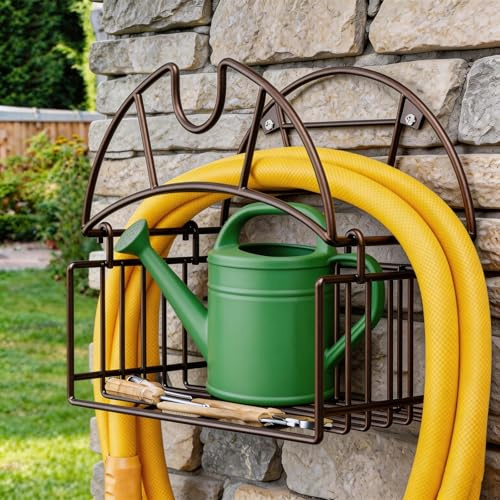 Schlauchhalter Wand, Gartenschlauchhalter Wasserschlauchhalter Gartenschlauch Halterung mit Aufbewahrungskorb Wandschlauchhalter Aufhängung für Garten Hof Garage Rasen