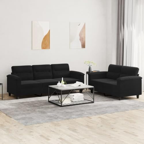 mzdioop 2-TLG. Sofagarnitur Schwarz aus Mikrofaser, Robustes Wohnzimmer-Set mit Kissen, Bequeme Polstermöbel für entspannte Stunden, langlebige Couch-Kombination