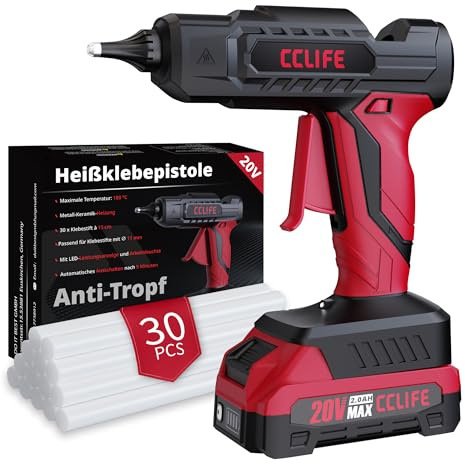 Kabellose 20V Profi-Heißklebepistole mit 100W Leistung, 11mm Klebesticks, 150s Schnellaufheizung, Anti-Tropf-System und Überhitzungsschutz für DIY, Modellbau, Heimwerken und Reparaturen(Mit Batterie)