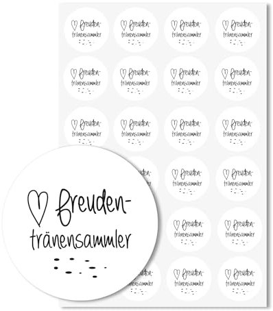 24 Aufkleber Freudentränen-Sammler I dv136 weiß I Ø 4 cm I Set Freudentränen-Sticker Hochzeits-Sticker I Taschentuch Tränen Hochzeit Dekoration