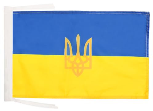 AZ FLAG Bandera de Ucrania con Armas 45x30cm - BANDERINA UCRANIANA 30 x 45 cm cordeles