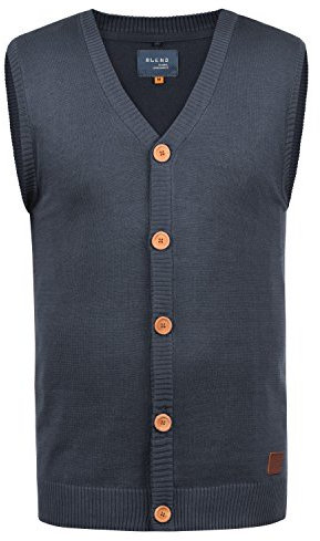 Blend BHLennardo Herren Pullunder Strickweste Feinstrick Weste mit V-Ausschnitt Holz-Knopfleiste ärmellos Baumwollmischung Regular fit, Größe:M, Farbe:Navy (70230)