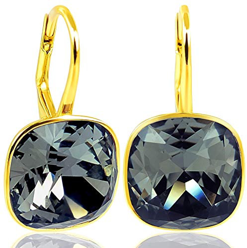 Ohrringe Gold Kristalle Ohrhänger Schwarz Gold Klappverschluss NOBEL SCHMUCK