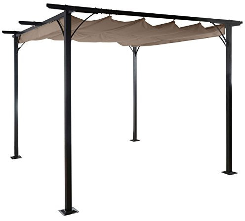 Pergola HWC-C42, Garten Pavillon, stabiles 6cm-Gestell + Schiebedach - 3,5x3,5m Taupe-braun